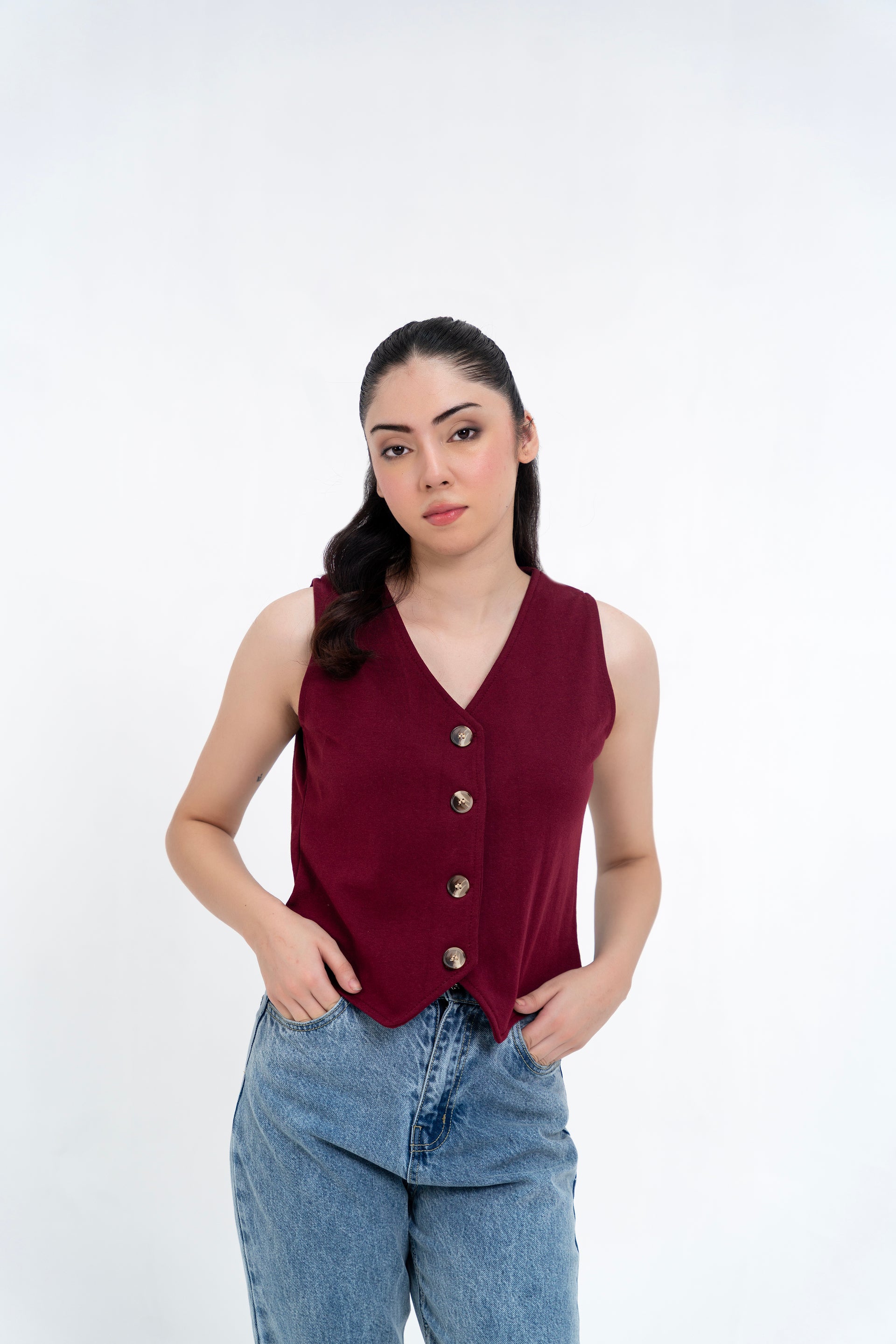 Knit Vest Blazer - Burgundy