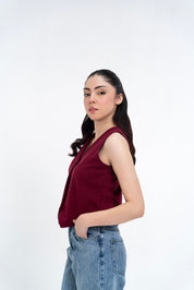 Knit Vest Blazer - Burgundy