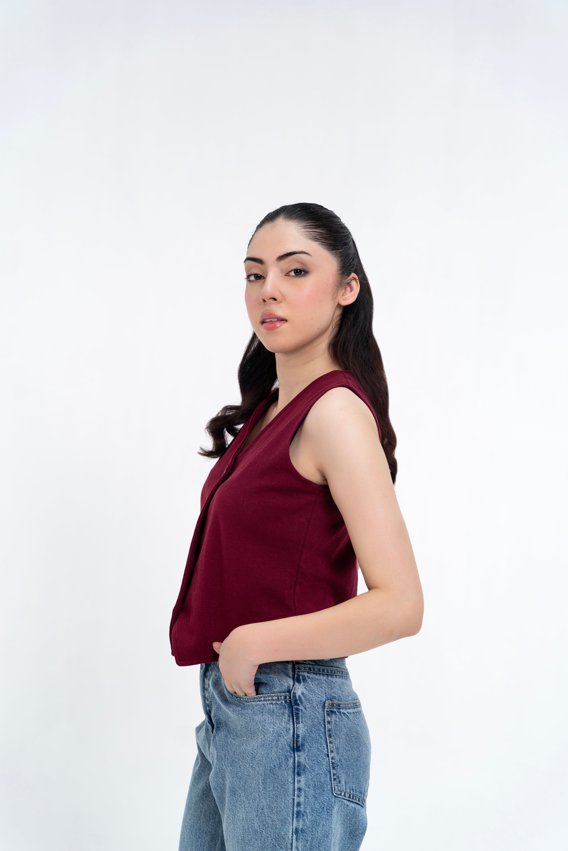 Knit Vest Blazer - Burgundy