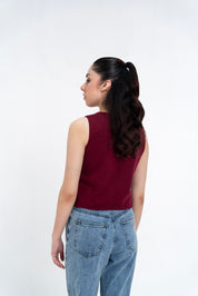 Knit Vest Blazer - Burgundy