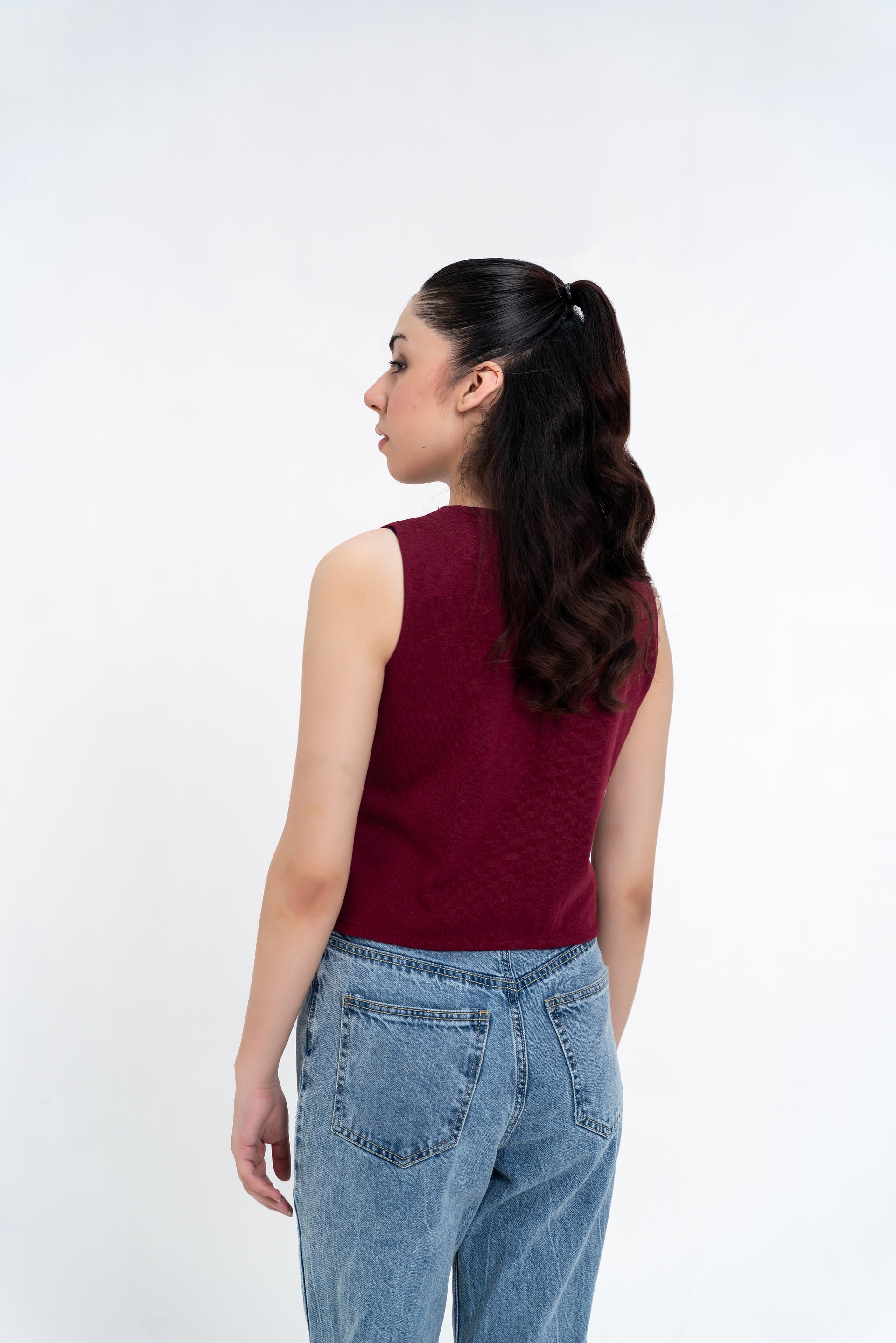 Knit Vest Blazer - Burgundy