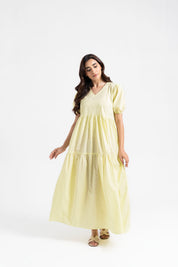 Cotton Puff Maxi Dress - Butter Yellow