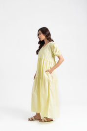 Cotton Puff Maxi Dress - Butter Yellow
