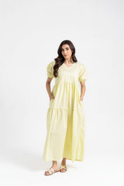 Cotton Puff Maxi Dress - Butter Yellow