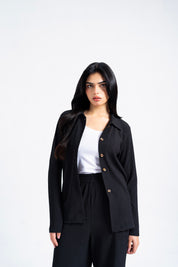 Textured Button-Down Top - Black