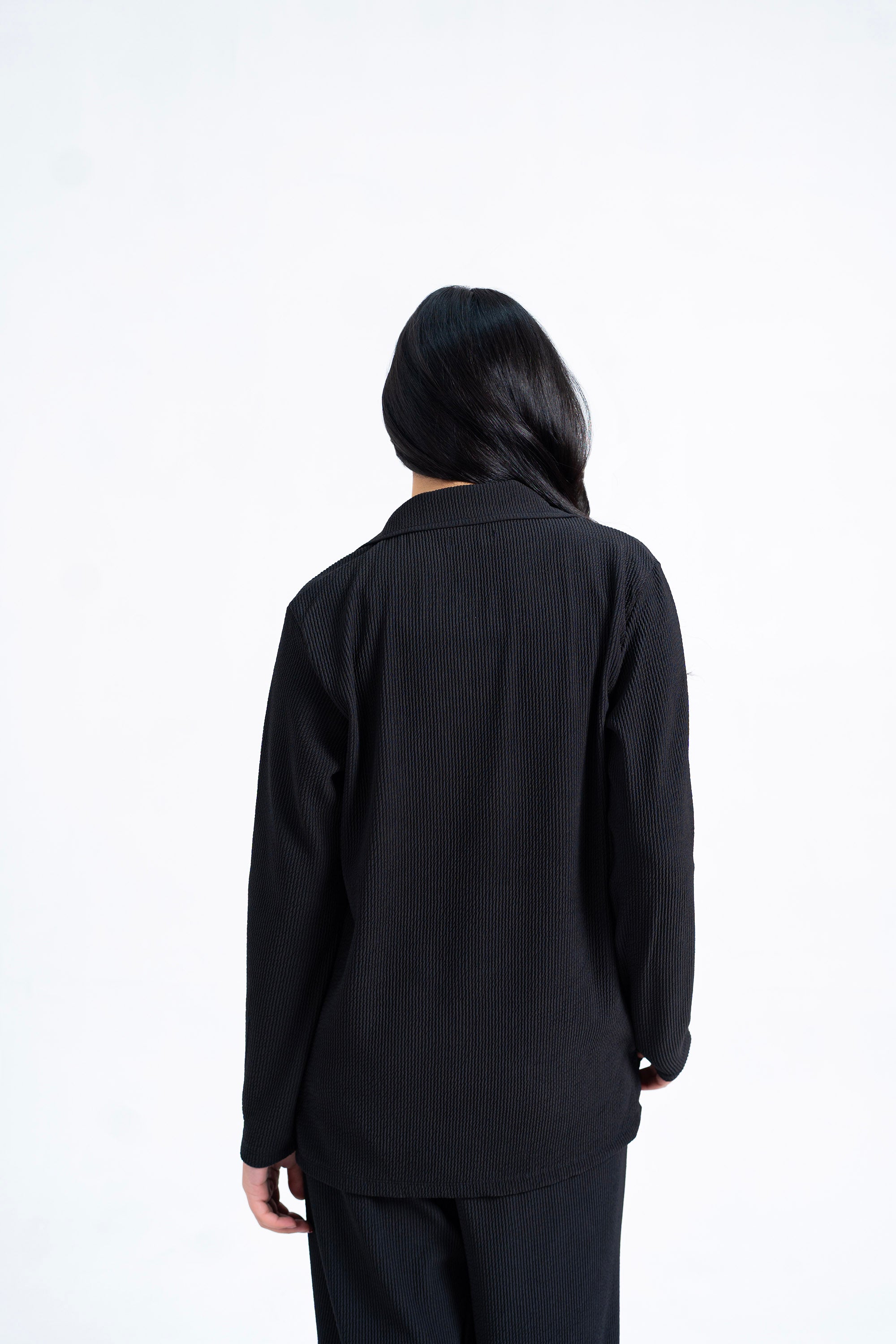 Textured Button-Down Top - Black