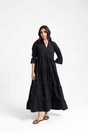 Mandarin Collared Maxi Dress - Black