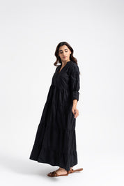 Mandarin Collared Maxi Dress - Black