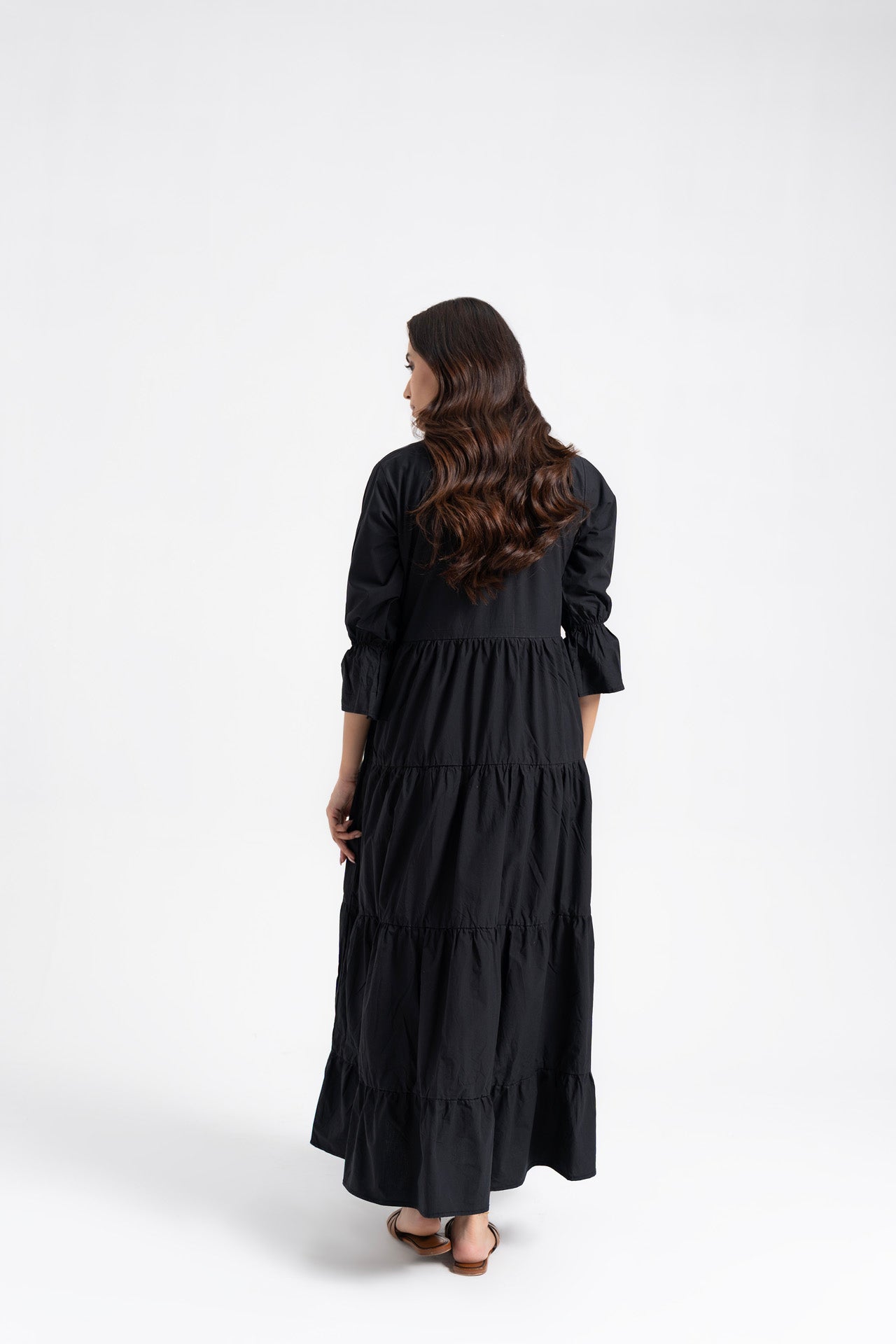 Mandarin Collared Maxi Dress - Black