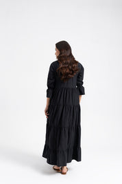 Mandarin Collared Maxi Dress - Black