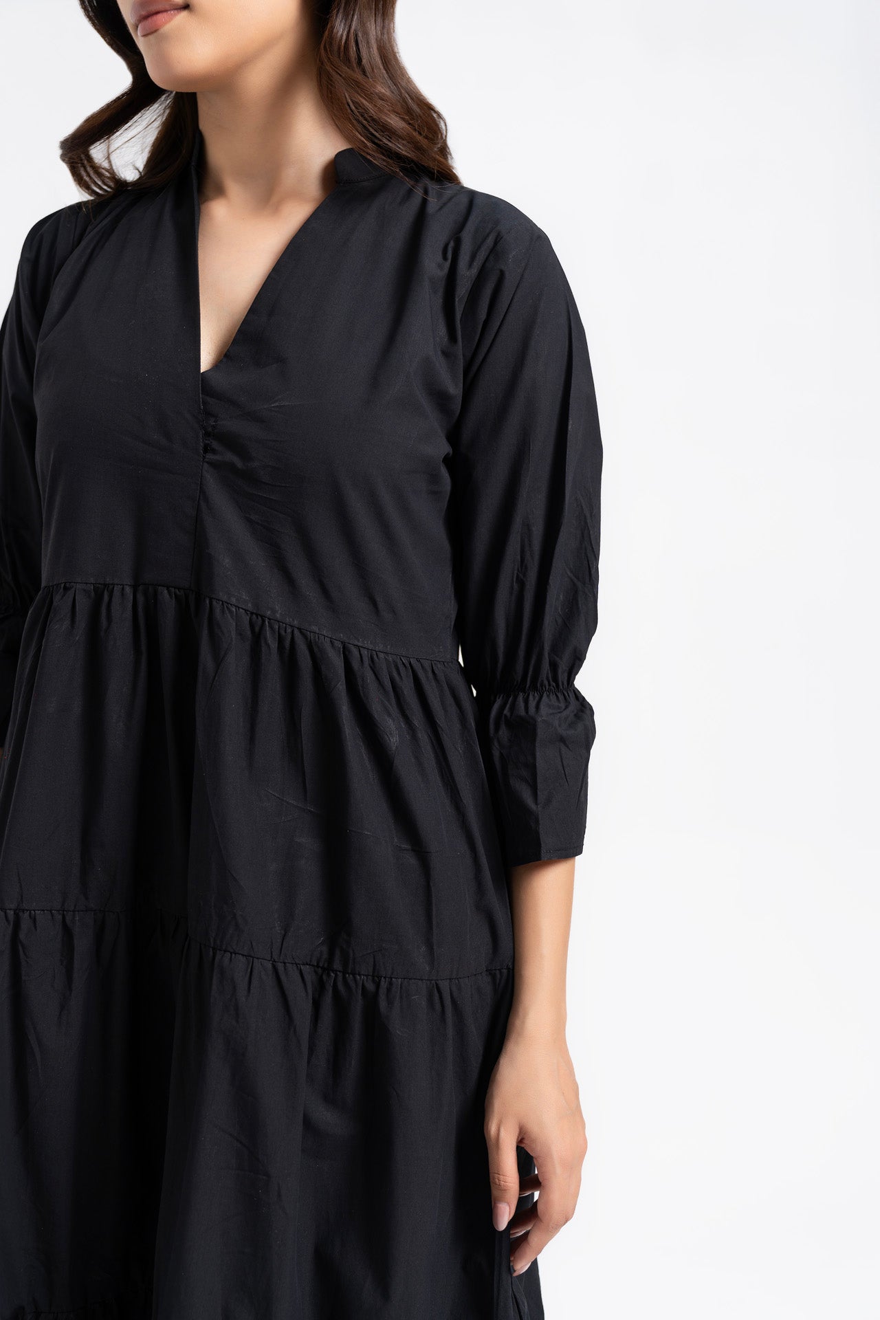 Mandarin Collared Maxi Dress - Black