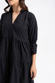 Mandarin Collared Maxi Dress - Black