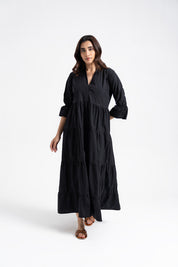 Mandarin Collared Maxi Dress - Black