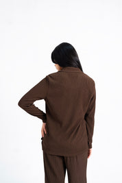 Textured Button-Down Top - Mocha Brown