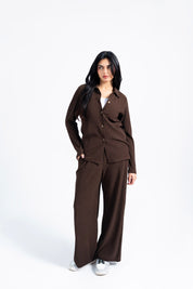 Textured Button-Down Top - Mocha Brown