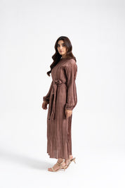 Pleated Puff Sleeve Dress - Mauve