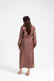 Pleated Puff Sleeve Dress - Mauve