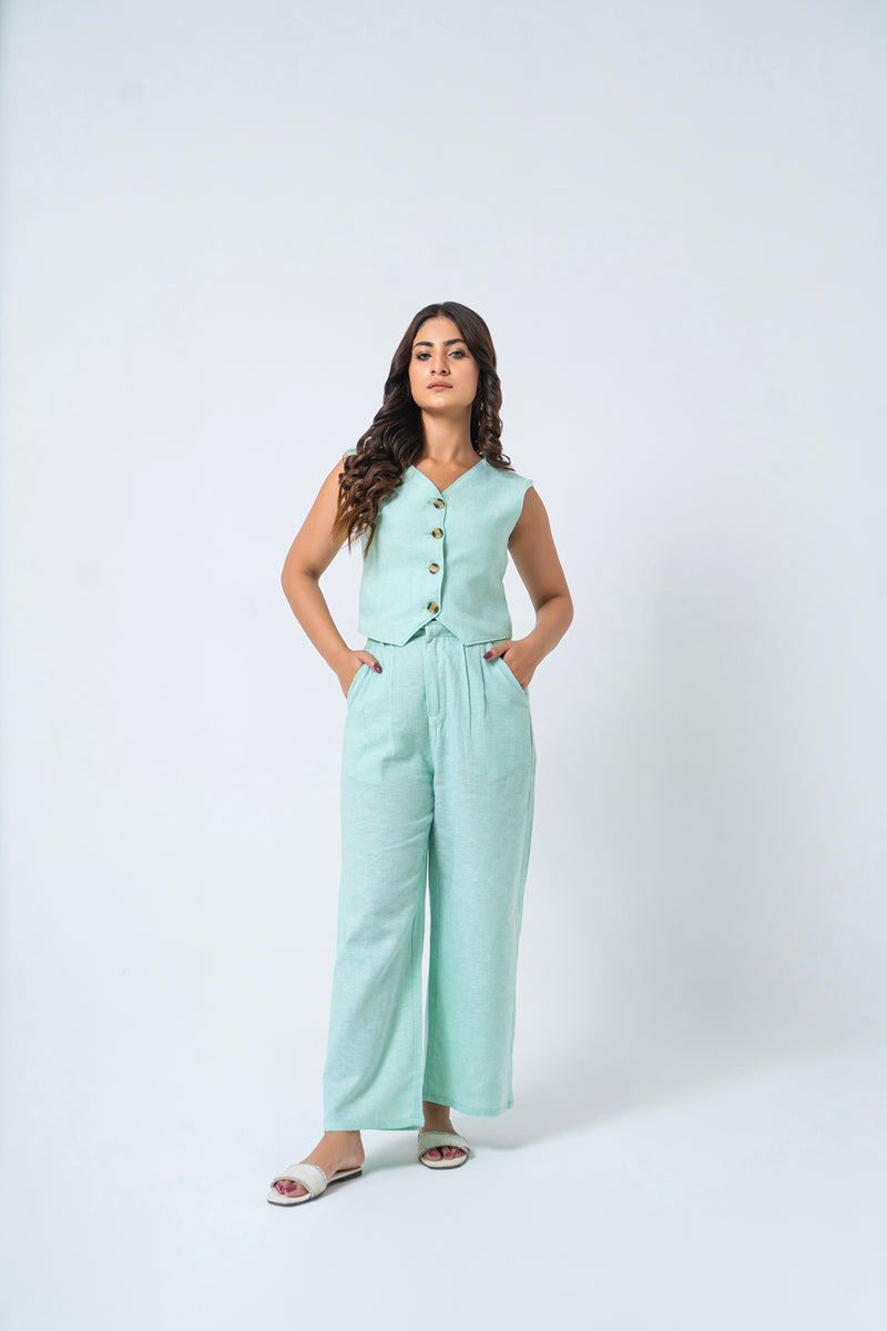 Single Breasted Vest Blazer - Mint Green