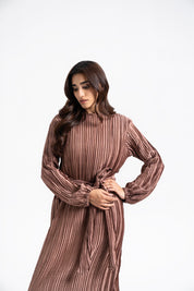 Pleated Puff Sleeve Dress - Mauve
