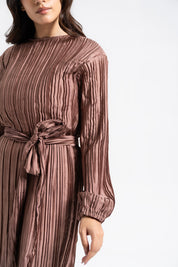 Pleated Puff Sleeve Dress - Mauve