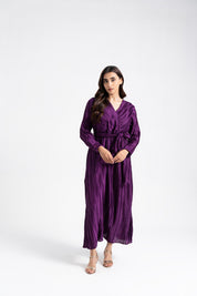 Pleated Wrap Dress - Plum