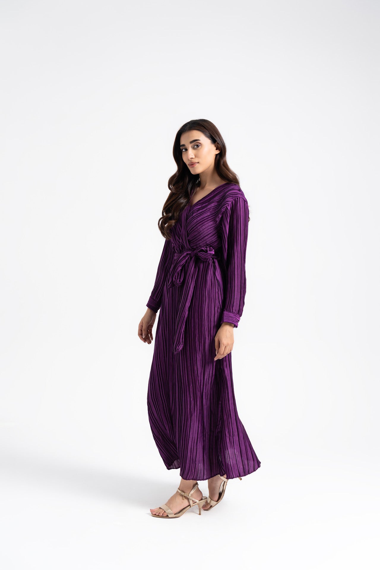Pleated Wrap Dress - Plum