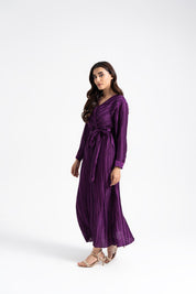 Pleated Wrap Dress - Plum