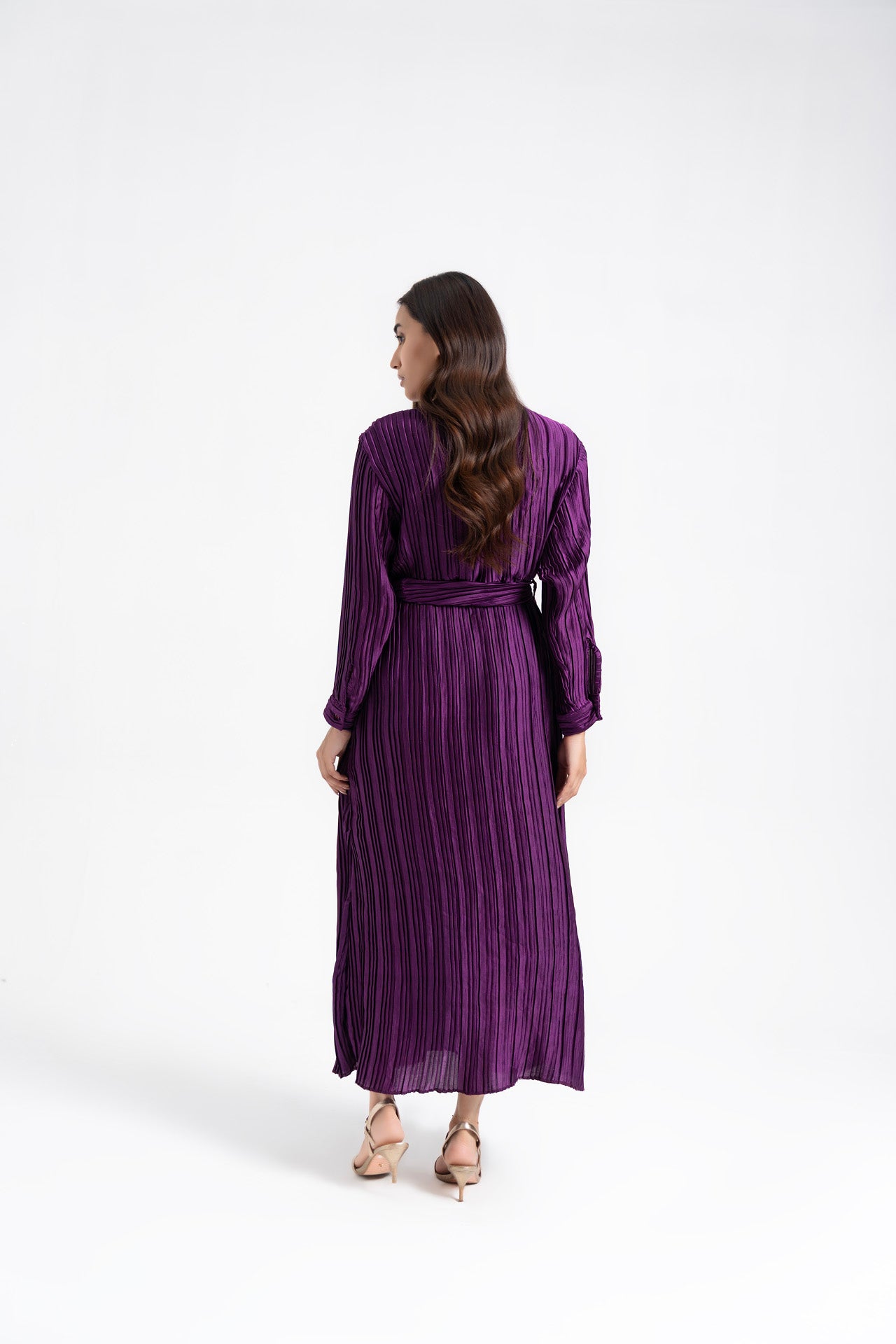 Pleated Wrap Dress - Plum