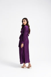 Pleated Wrap Dress - Plum