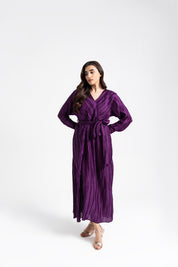 Pleated Wrap Dress - Plum
