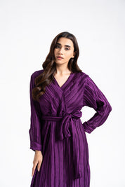 Pleated Wrap Dress - Plum