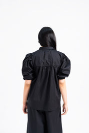 Puff Sleeve Button-Down Top - Black