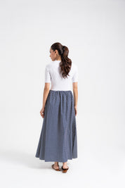 Short Sleeve Knit & Cotton Maxi Dress - White & Blue Polka Dots