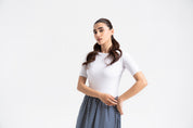 Short Sleeve Knit & Cotton Maxi Dress - White & Blue Polka Dots