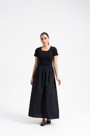 Short Sleeve Henley & Cotton Maxi Dress - Black