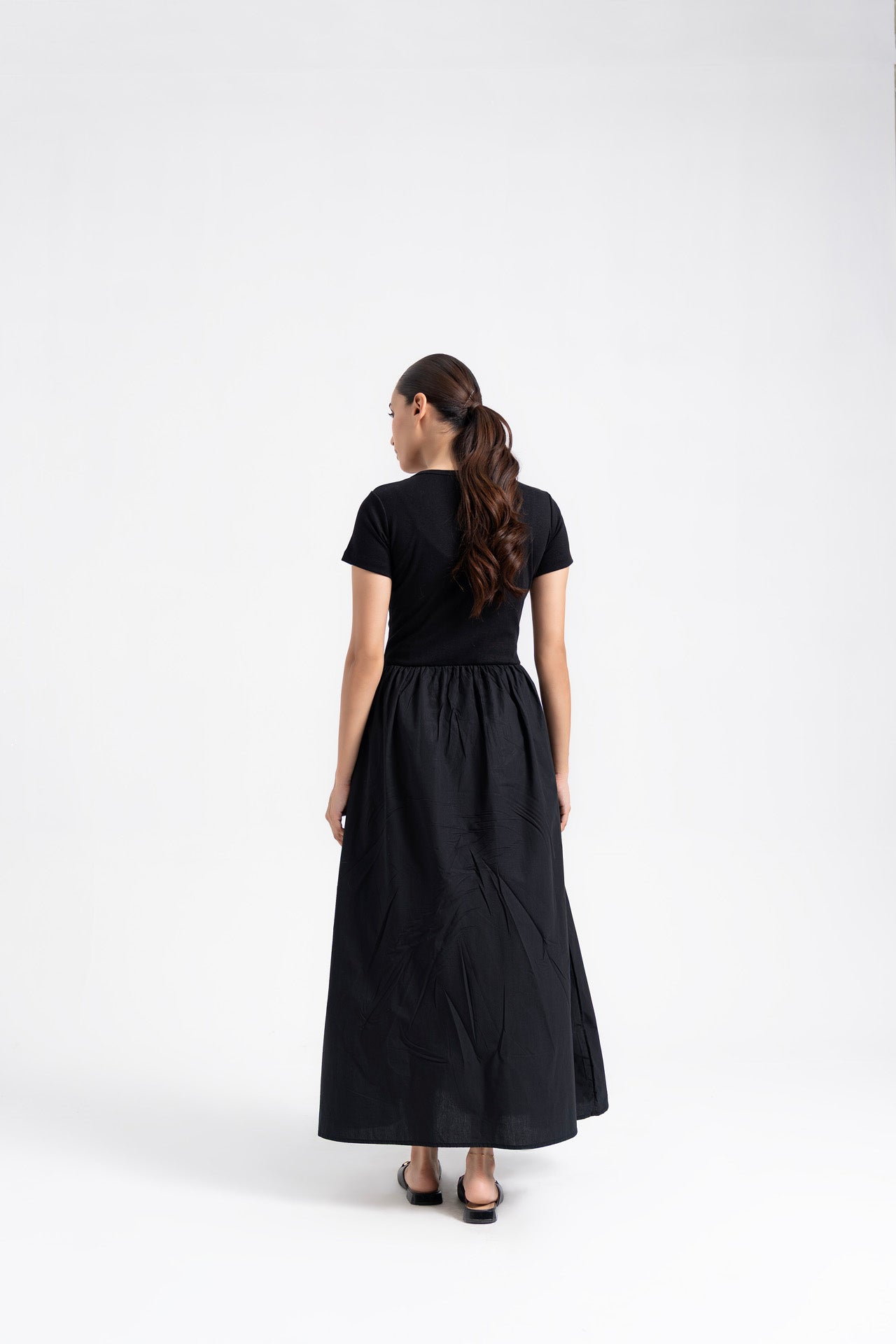 Short Sleeve Henley & Cotton Maxi Dress - Black