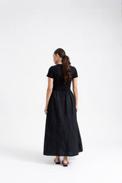 Short Sleeve Henley & Cotton Maxi Dress - Black