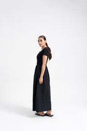 Short Sleeve Henley & Cotton Maxi Dress - Black