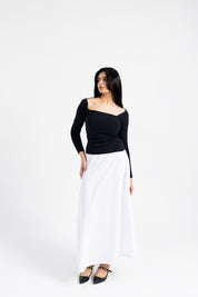 Square Neck Knit & Flowy Maxi Dress - Black & White