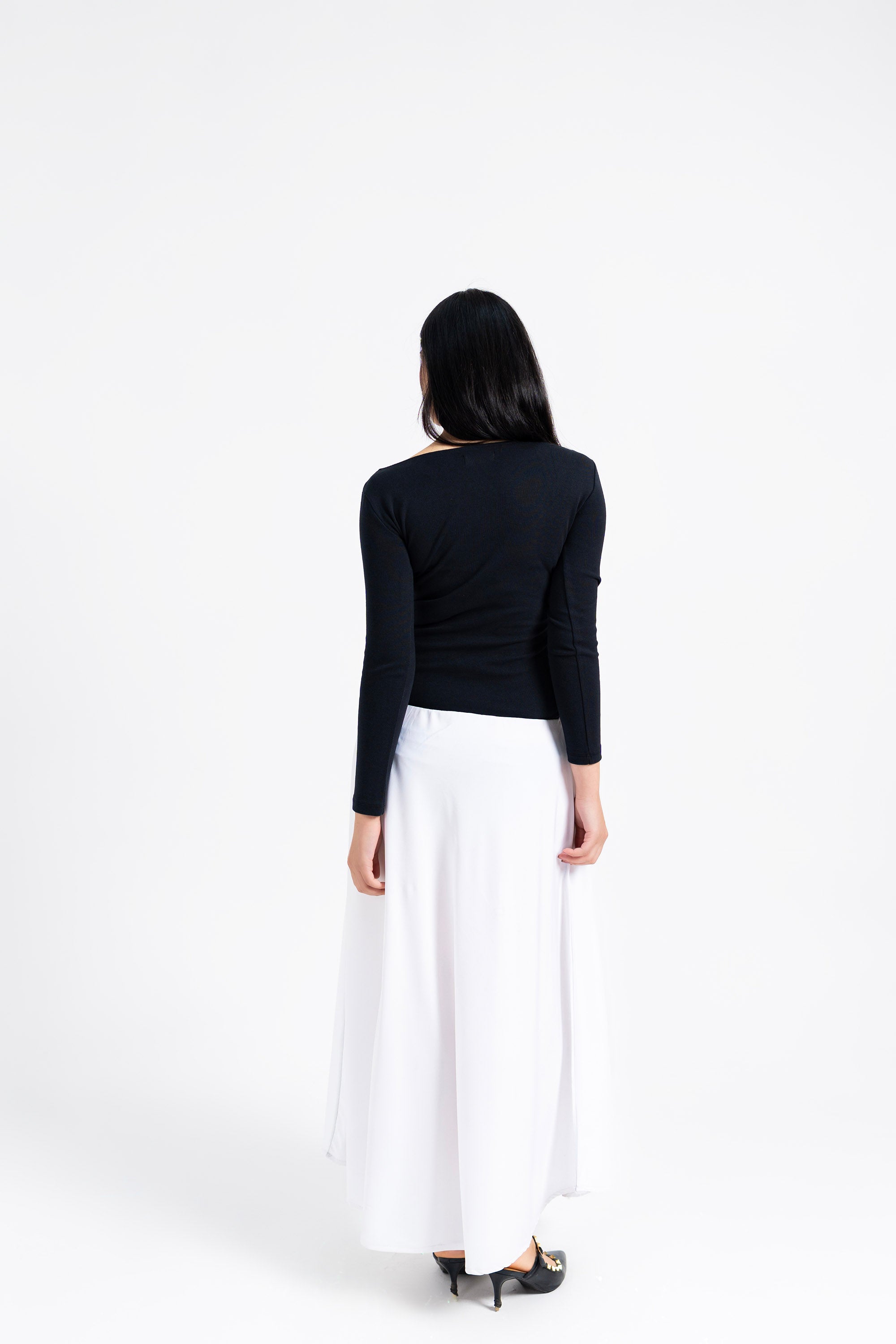 Square Neck Knit & Flowy Maxi Dress - Black & White