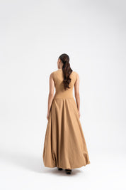 Sleeveless Ribbed Bubble Hem Dress - Camel Brown