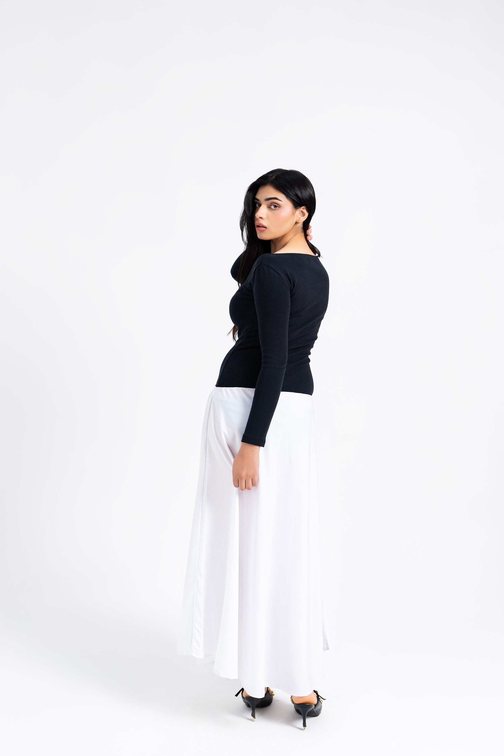 Square Neck Knit & Flowy Maxi Dress - Black & White