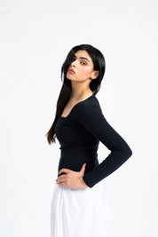 Square Neck Knit & Flowy Maxi Dress - Black & White