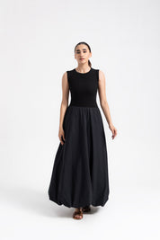 Sleeveless Ribbed Bubble Hem Dress - Black