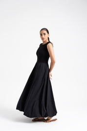 Sleeveless Ribbed Bubble Hem Dress - Black
