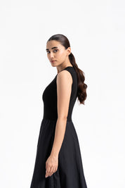 Sleeveless Ribbed Bubble Hem Dress - Black