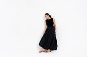 Sleeveless Ribbed Bubble Hem Dress - Black
