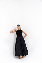 Sleeveless Ribbed Bubble Hem Dress - Black