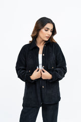 Overshirt with Pockets in Corduroy - Black