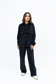 Overshirt with Pockets in Corduroy - Black